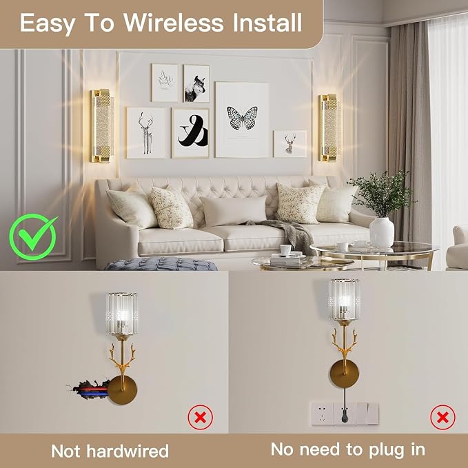 camuucci Battery Operated Wall Sconce Rechargeable Battery Powered 12000mAh Wall Light Indoor Not Hardwired Wall Lamp Fixtures for Bedroom Living Room 1Pack