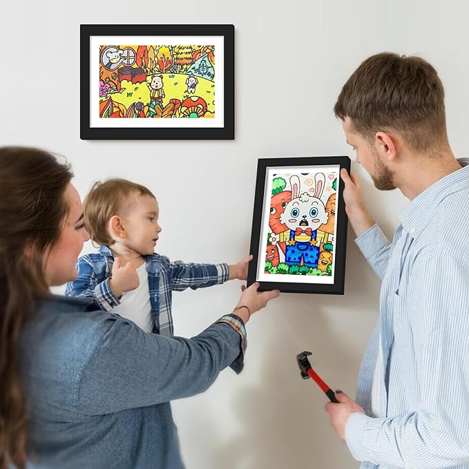 4 Pack Kids Art Frames 8.5x11 Inch Kids Artwork Flip Frame Changeable for Picture Display, Children School Drawing Projects Storage, Wall Hanging, Front Opening, Black