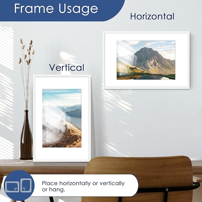 PEALSN 11x17 Picture Frame Set of 6, Display Pictures 8x12 with Mat or 11 x 17 without Mat for Wall Mounting Display, Photo Frames Collage for Wall Decor, White
