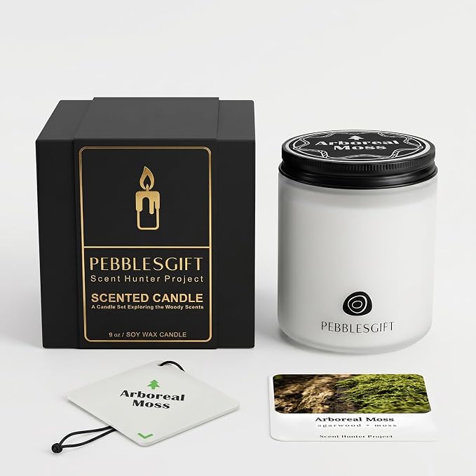 Arboreal Moss Woody Scented Candle 9oz Natural Soy Wax Gift Set | 100% Soy Wax Candles,Home Scented,Stress Relief&Meditation,Forest Fragrance Aromatherapy,Men&Women Gift,Scented Card Included
