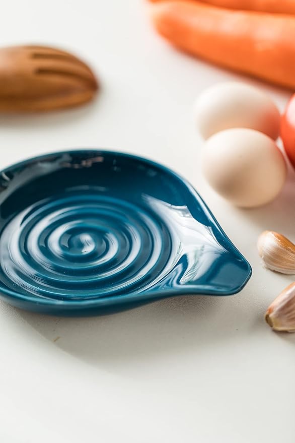 LAUCHUH Spoon Rest for Stove Top, Ceramic Spoon Holder for Kitchen Counter Large Spatula Holder for Spoons, Ladles, Tongs, Christmas Decor, Set of 2, 5 inch, Blue