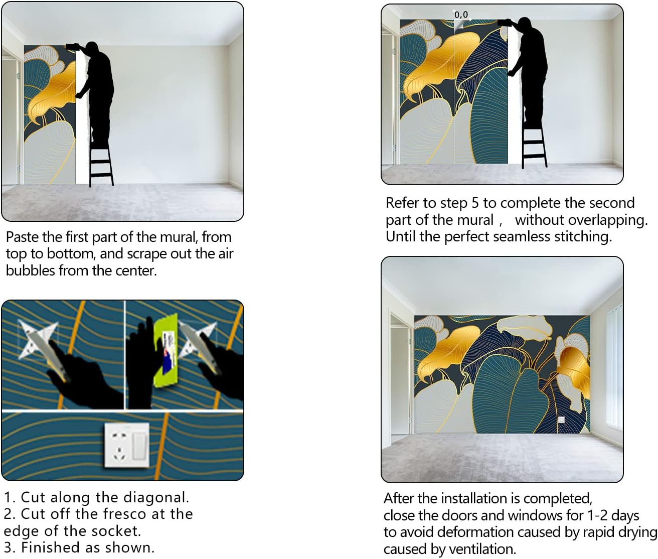 Golden Botanical Leaf wallpeper Living Room Bedroom Wall Mural - 137"x96"(Not Peel and Stick)