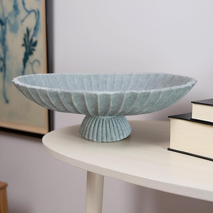 14.5" Large Decorative Long Bowl decor - Fluted Scalloped Decorative Bowls for Home Decor,Ruffle Decor,Stylish Key Bowl for Entry Table,Decorative Fruit Bowls for Kitchen Counter,artificial marble