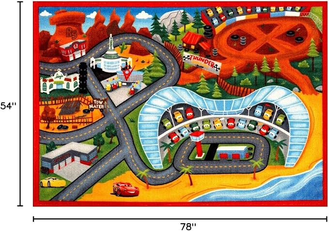Gertmenian Disney Pixar Cars Indoor Area Rug - 4x6 Large, Non-Slip, Ideal for Children in Bedroom, Game Room, Classroom, Nursery or Play Area - Cars 3, Red, 31130