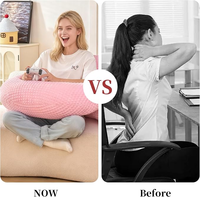 17" Reading Pillow for Bed,U Shaped Arm & Elbow Support,Pink Flannel | Backrest Supports Back,U shaped Lap Pillow Cushions Arms,Elbows & Wrists,Soft Flannel for Reading,Gaming,Watching TV