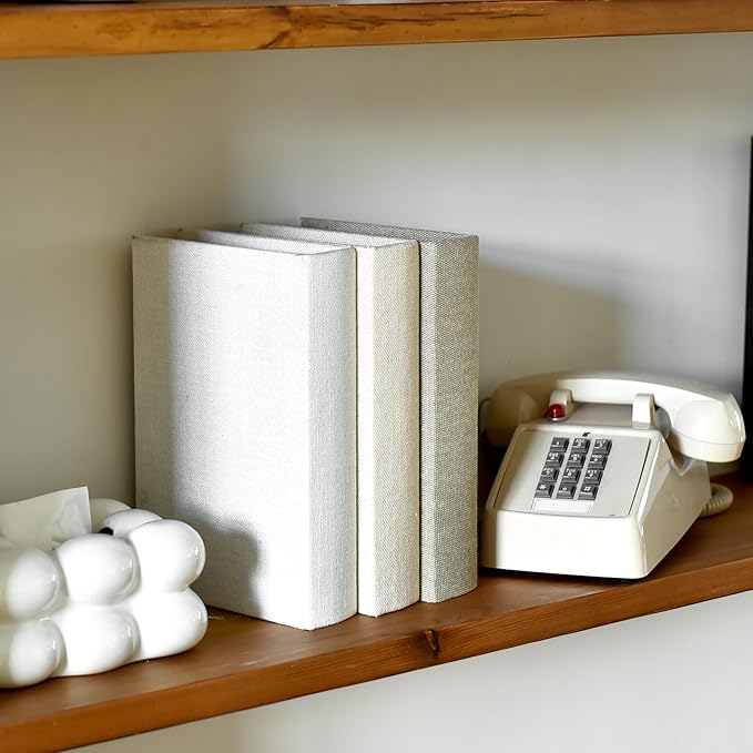DECOR4SEASON Modern Linen and Wood Decorative Faux Book Boxes Set of 3,10", Taupe,Beige,Off White