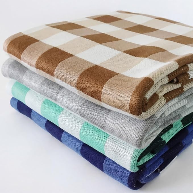 BOV Knit Checkered Throw Blanket - 100% Viscose Silky Super Soft Breathable Lightweight Decorative Throw Blanket for Year-Round Comfort, Perfect Self Care Gifts for Women & Men, Heather Grey 50"x60"