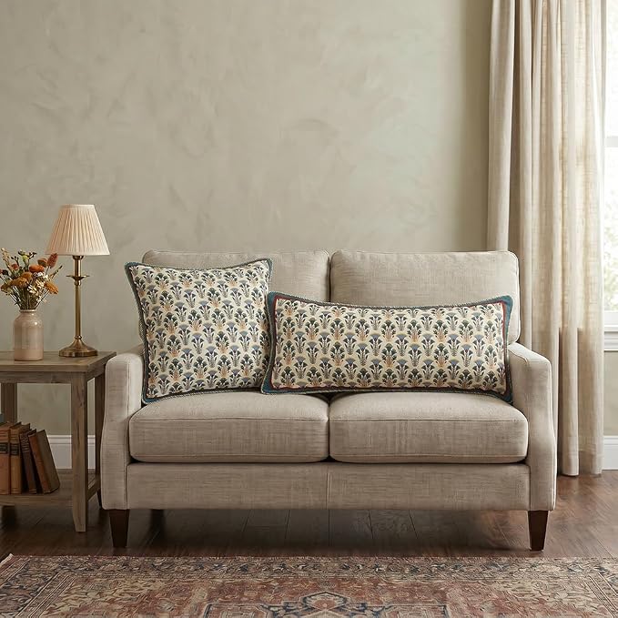 patdrea Designer French Vintage Linen Throw Pillow Cover,12"x28"-Wensel D | RusticDecorative Pillow Case,Farmhouse Floral Pattern,Cushion Coverfor Couch Living Room Bedroom Sofa