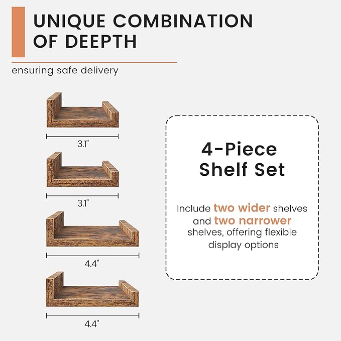 FLYJOE Floating Picture Ledge Shelves for Wall Set of 4, 24 Inch Wall Shelves with Lip Long Large Nursery Book Shelf for Toys Storage Kids Bookshelf Wall Mounted Living Room Bedroom Decor Frames