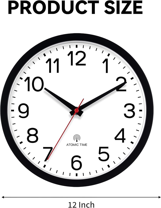 AKCISOT Atomic Black Wall Clock Analog Clocks for Indoor Kitchen, Battery Operated Clock for Bedroom Office Living Room(12 Inch)