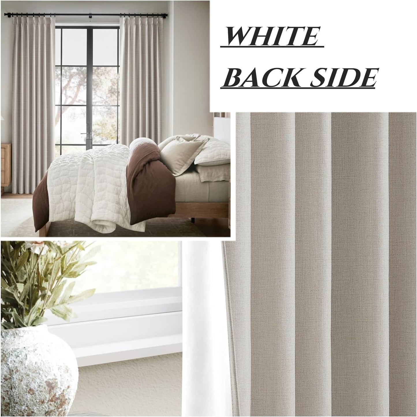 100% Blackout Thermal Curtains 84 Length 2 Panels Set for Bedroom, Linen Windows Pinch Pleated Drapes with Hooks for Track 7ft Modern Rustic Living Room Darkening Curtains 84 Inches Long Off White