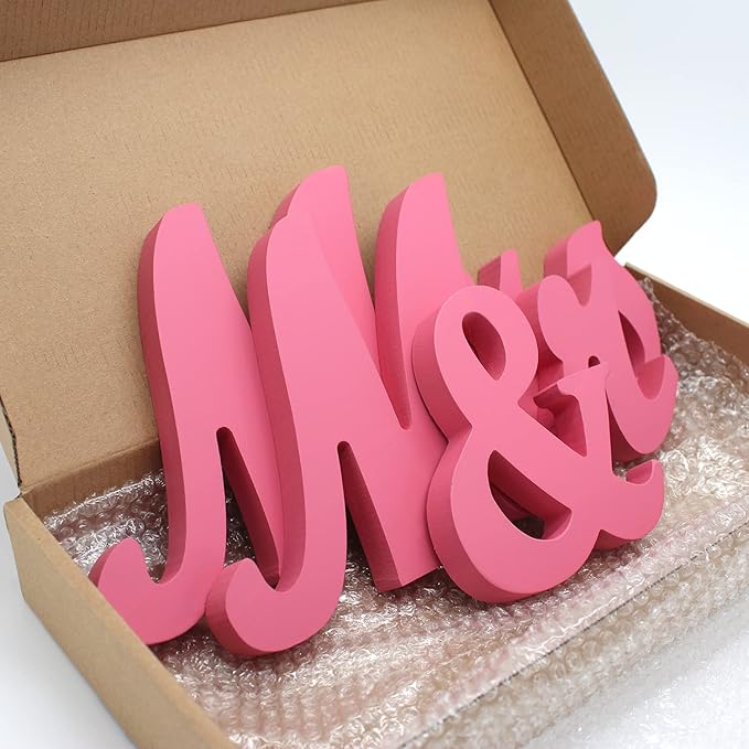 JOYLEX Mr Mrs Sign for Wedding Table, Mr and Mrs Wooden Letters, Mr. & Mrs. Party Decoration Items(Pink)