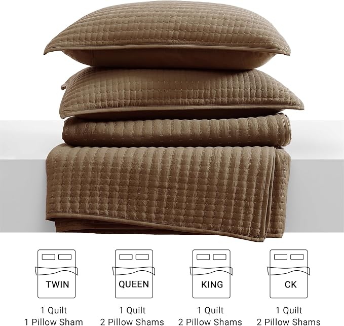 WRENSONGE Chocolate Brown King Size Quilt Bedding Sets-3 Pieces Lightweight Bedspreads with 2 Pillow Shams for All Season Suitable for Bed, Couch, Quilt Blanket