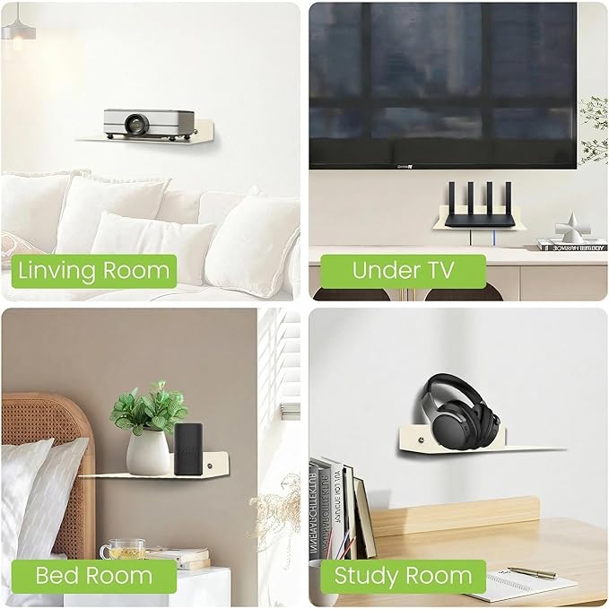 Steel Floating Shelves for Wall,Small Wall Shelf,Suitable for Bedroom, Living Room, Bathroom, Kitchen, Office (Warm White, 9.06x6.89 in)