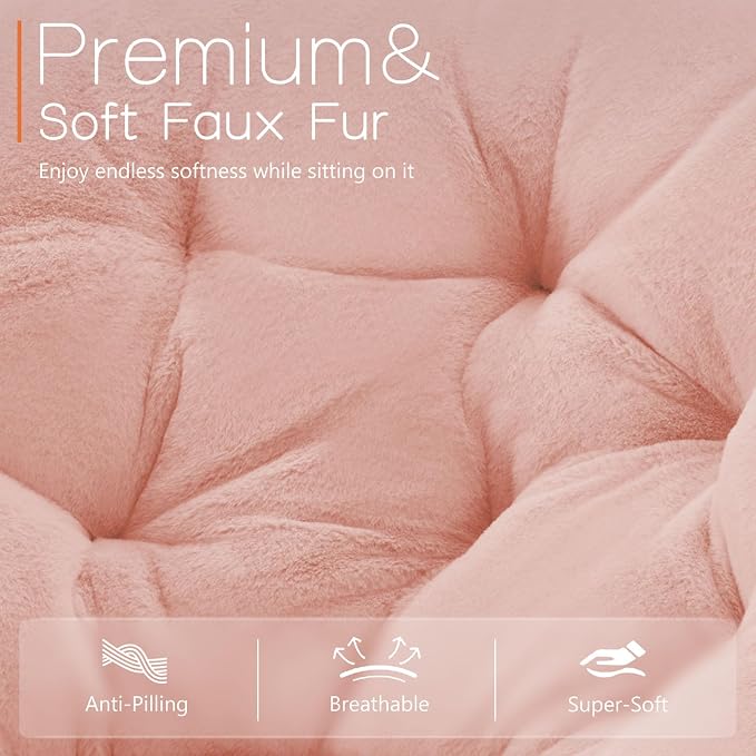 Sweetcrispy Saucer Chairs, Comfy Folding Cozy Faux Fur Living Room Reading Lounge Chair with Soft Thick Padded Seat & Metal Frame Modern Style Bedroom Home Dorm for Kids Adults, X-Large - Peach