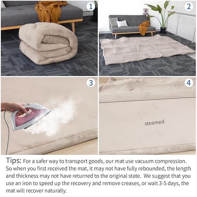 Baby Play Mat for Floor,1.3" Thick Memory Foam Tummy Time Mat for Toddlers,Infants,Kids,Water-Repellent Soft Nursery Rug,71"×79" Extra Large Non Slip for Crawling&Yoga,Tatami Style for Living Room(Beige)