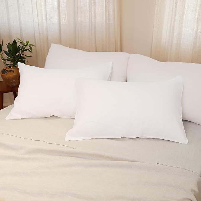 Linen Pillow Cases Queen Size Set of 2,100% French Flax Linen Pillowcases Breathable Washed Pillow Covers with Envelope Closure for Cooling Sleep Bedding Gift(White,20x30)