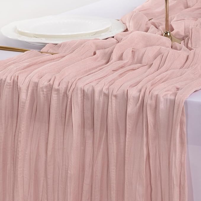 Socomi 3pcs Pink Cheesecloth Table Runner Easter Spring Boho Rustic Gauze Dusty Pink Farmhouse 120 inch 10FT Cheese Cloth Runner for Wedding Party Baby Shower Birthday Home Decor