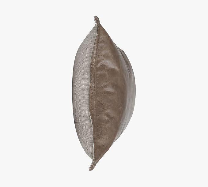 Genuine Leather Pillow Cover Case for Lumbar Throw Couch Pillows - Modern Farmhouse Decorative Sofa Thick & Soft Cushion Covers (Taupe, 12" x 20")
