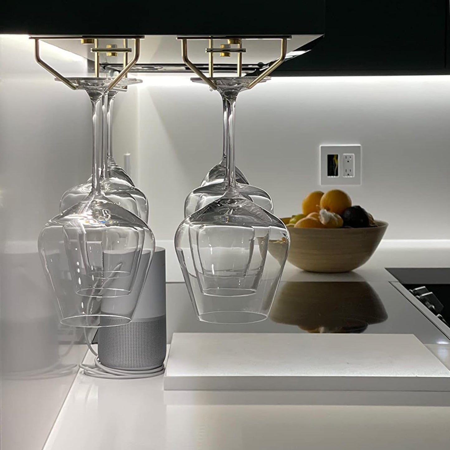 14-Inch Gold Wine Glass Rack, Under Cabinet Wine Glass Holder Stainless Steel Stemware Rack - Hanging Stemware Holder for Cabinet Kitchen Bar, Set of 2