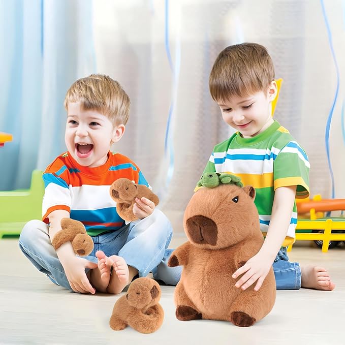 5 in 1 Capybara Plush, 12.8" Mommy Capybara Stuffed Animal with 3 Babies Capibaras Peluches Inside, Cute Stuffed Capybara Toys Pillow Plushies for Kids Christmas Birthday Gifts
