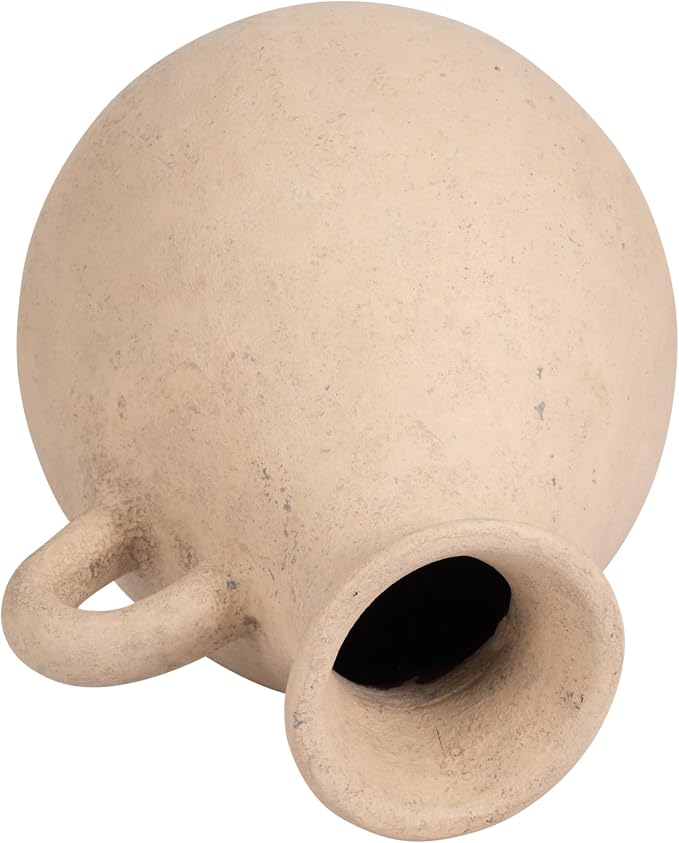 Terracotta Jug with Handle Vase for Living Room Decor - Decorative Home Accents for Bedroom, Office, and Table Centerpiece - Modern Flower Vase for Kitchen Counter and House Styling - 17", Ivory & Tan