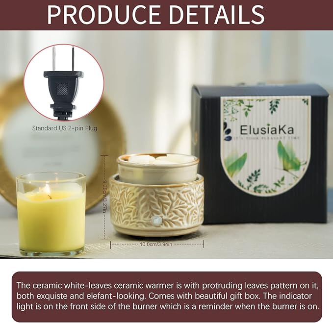 ElusiaKa Wax Melt Warmer 3-in-1 Electric, Ceramic Wax Burner for Scented Wax, Scented Wax Melter & Essential Oil Burner for Home Aromatherapy, Vintage Warm Brown