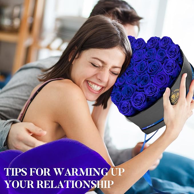 Impouo Preserved Rose in Heart Shape Box, 27 Forever Flowers, Eternal Roses, Birthday Gifts for Women, Wife, Her, Mother's Day, Blue