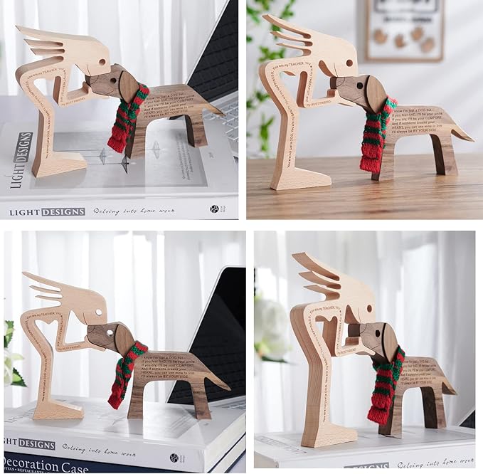 Girl and Dog Wood Sculpture Room Decor Carved Wooden Figurines Desk Decorations Home Accents Pet Lover Gifts(Large Size)