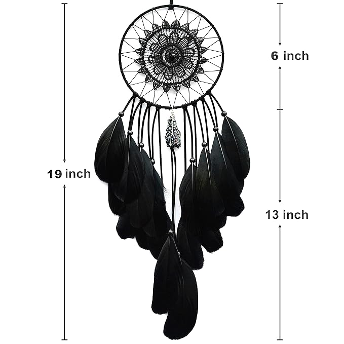 Urdeoms Black Dream Catchers for Bedroom Adults Boys Dream Catcher Wall Decor for Girls Crystals Boho Wall Hanging Decor Teens Room Decoration Festival Gifts Ideas(NO.16)