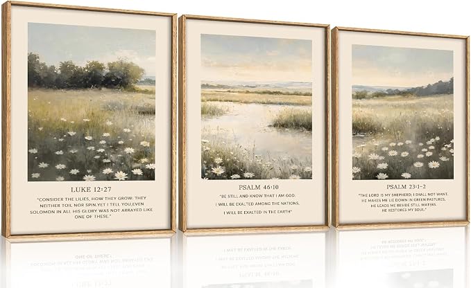 BICERE Christian Scripture Framed Canvas Wall Art,Vintage Bible Verse Wall Decor,Jesus Religious Art Prints,Nature Floral Landscape Artwork for Living Room,Bedroom,Church -12"x16"x3