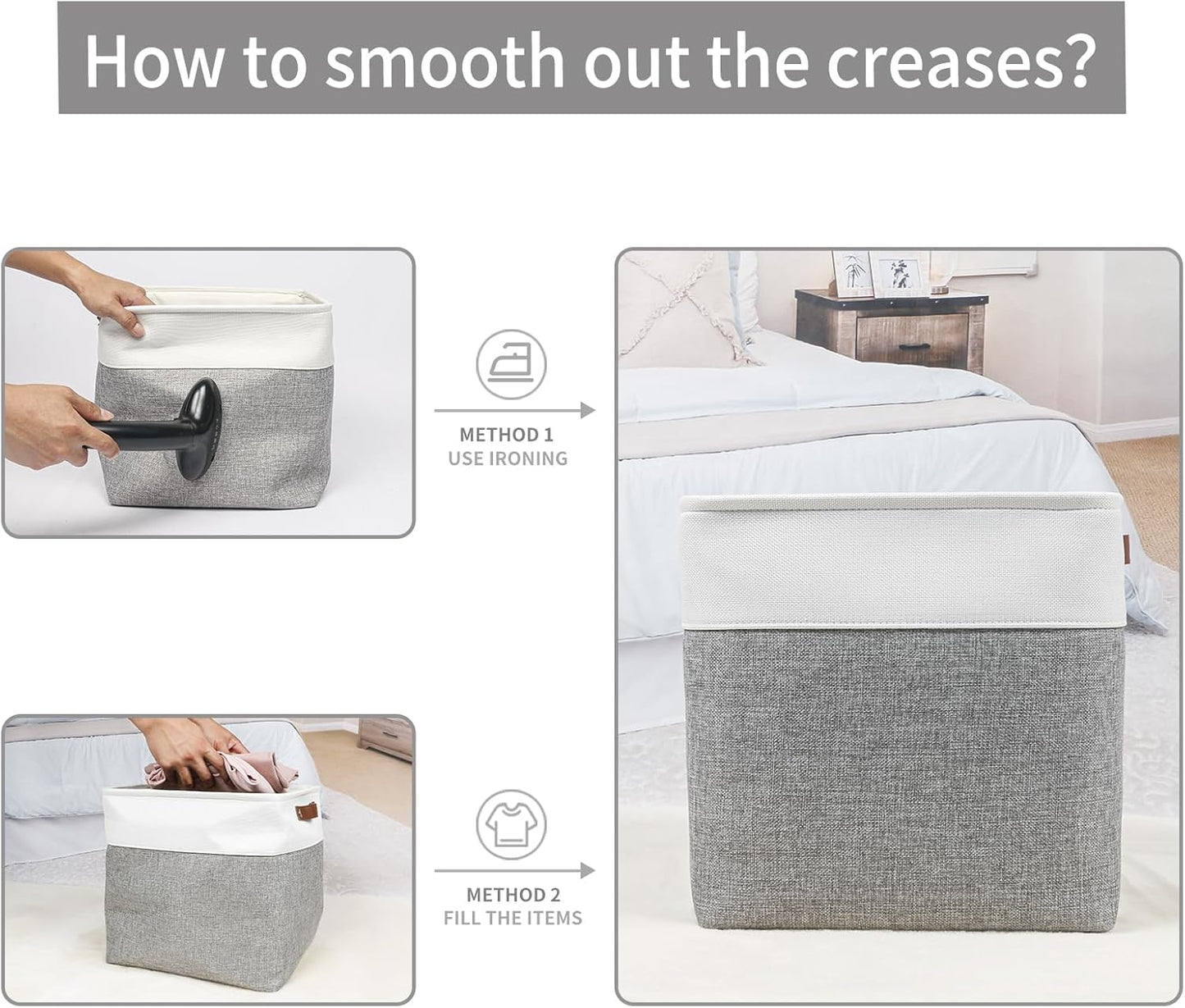 13x13 Cube Storage Bins, Collapsible Fabric Storage Box, 4 Pack Closet Baskets with Handles for Organizing, Shelf, Toys, Clothes, Home, Office, Nursery (Grey&White)