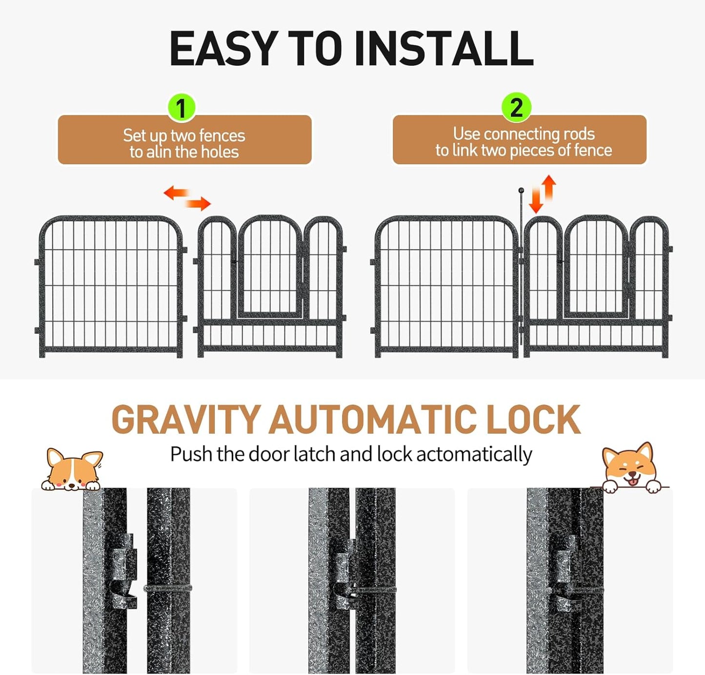 Metal Dog Playpen, 24" Inch Height 16 Panels, Ideal Dog Fence for Large/Medium/Small Dogs Indoor & Outdoor Bliss, Perfect Dog Pen for Camping, Yard and RV | Black-Silver