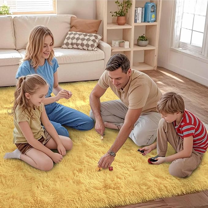 FinRèc Soft Yellow Rugs for Bedroom Living Room, 3x5 Feet Fluffy Shaggy Area Rug, Non-Slip Fuzzy Furry Shag Rug for Nursery Kids Room Dorm Room Home Decor, Indoor Plush Floor Carpet