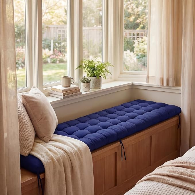 Wenqik Long Floor Cushion Large Floor Cushion with Brushed Cotton 74.8 x 27.5 x 3.15 in Jumbo Lounger Pillow for Outdoor Indoor Bay Window Meditation Yoga Reading Sleeping(Navy Blue)
