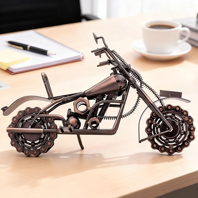 Motorcycle Gifts for Men Women, 12" Metal Motorcycle Sculpture, Fathers Day Birthday Gift for Dad Husband Biker Enthusiasts, Industrial Man Cave Home Garage Office Decor