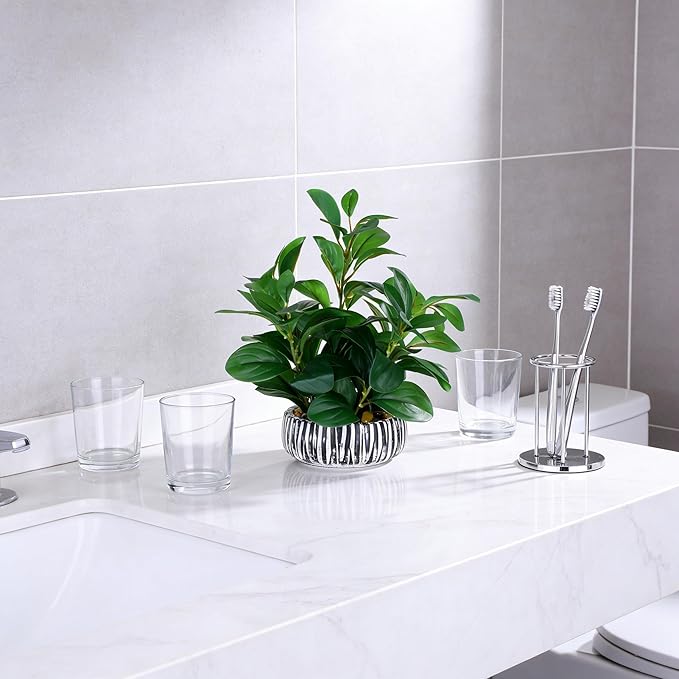 NASAMA Realistic Artificial Potted Plant, Faux Indoor Greenery for Home Office Living Room Bookshelf Bathroom Decor, Low-Maintenance Space-Saving Fake Plants with Modern Decorative Vase