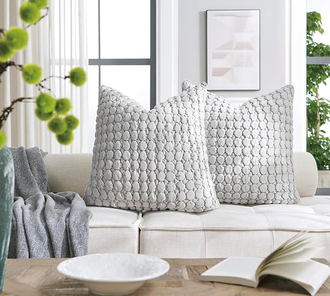 Pillow Covers 24x24 Set of 2 Velvet Euro Shams Decorative Farmhouse Pillowcases Boho Square Cushion Covers Soft Bubble Texture for Couch Sofa Bed Bedroom Car Living Room,Light Gray