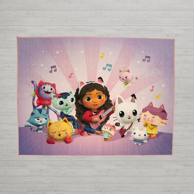 DreamWorks Gabby's Dollhouse Kids Room Non Slip Area Rug, 69 in x 52 in, (Official Licensed Product) by Franco