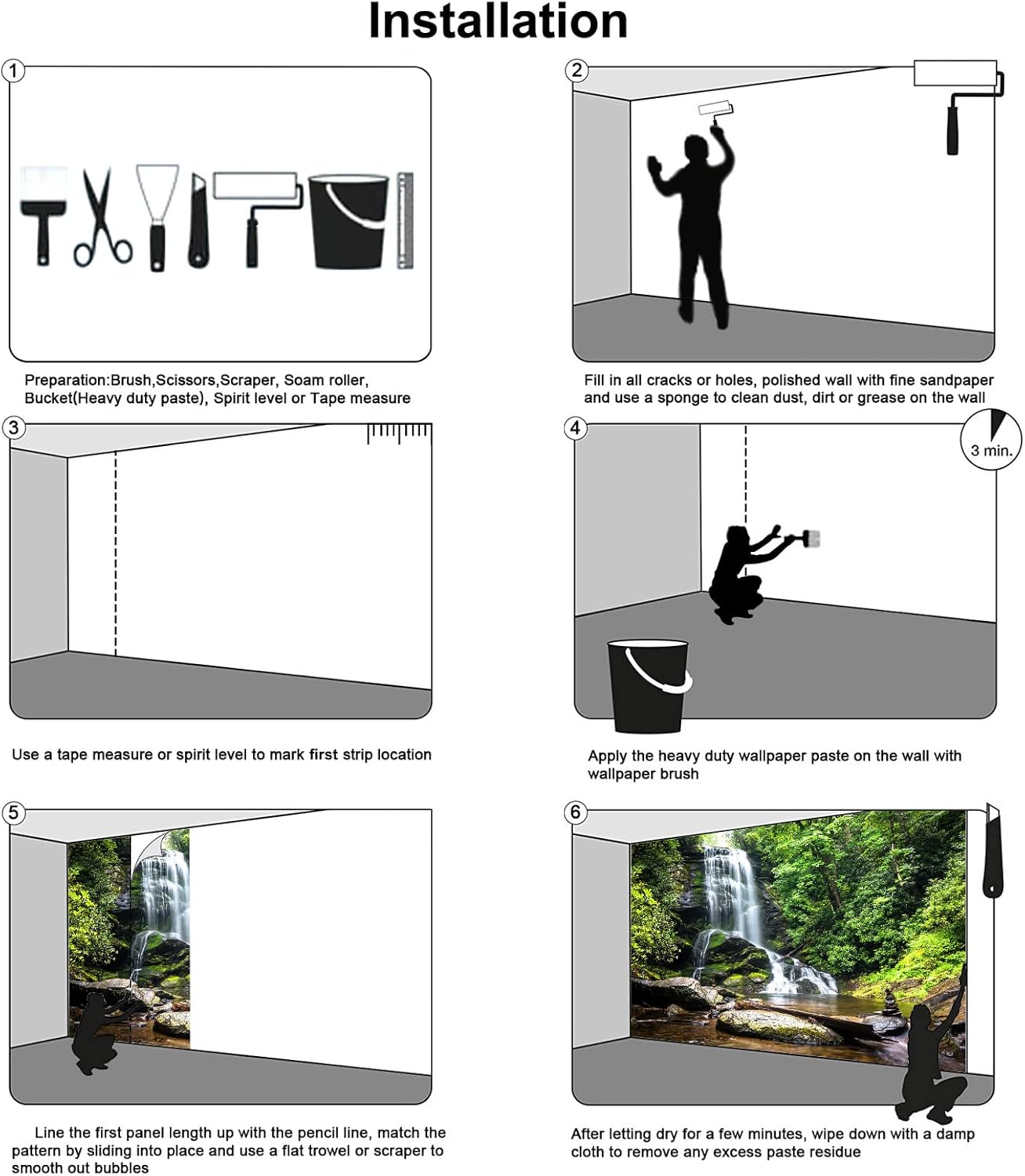 195''x120''Cascading Waterfalls in Forest Wall Mural Large Wallpaper Mural Wall Decor for Bedroom, Living Room, Kids Room(Not Self-Adhesive)