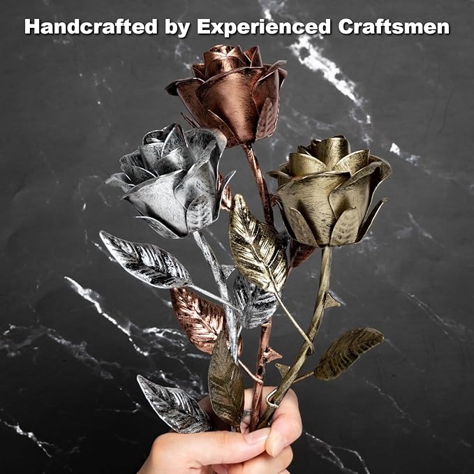 BESZONE Iron Rose Gifts for Her 6th Anniversary Metal Rose Everlasting 6 Year Wedding Anniversary Iron Gifts 11th 11 Year Steel Flower for Wife Husband Him Couples, Handcrafted Love Stained Artwork