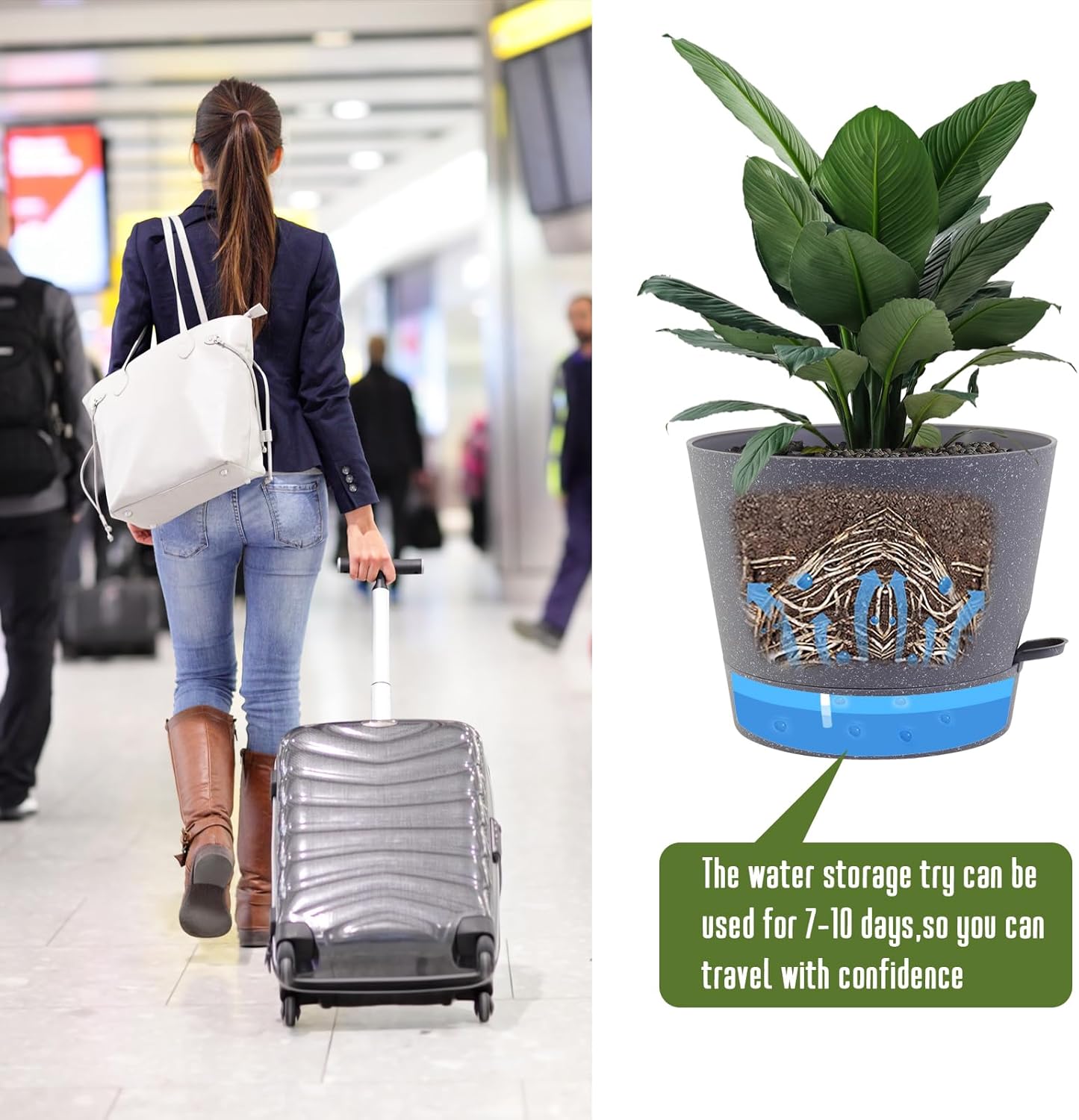 Self Watering Pots for Indoor Plants,12 inch Planters with Drainage Holes Plastic Flower Pots with Deep Reservoir, Grey Speckles