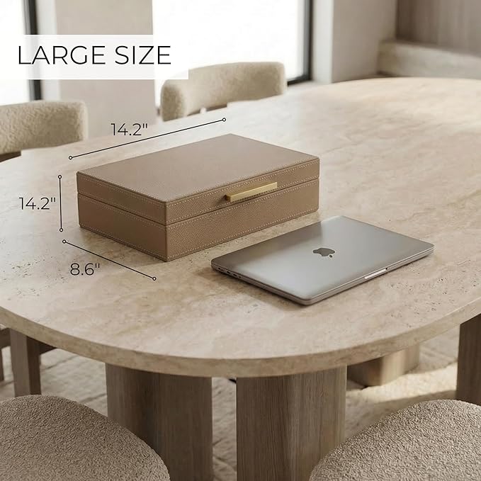 ZICOTO Decorative Storage Boxes with Lids – Set of 2 Beautiful PU Leather Organizer Bins for Your Bookshelf Home Decor - Safely Store Photos, Documents and Memory Box Keepsakes in Style