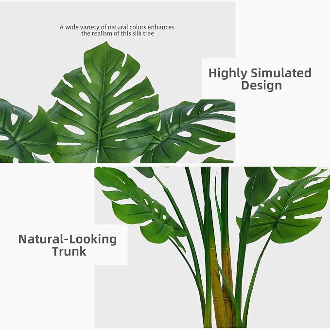 ASTIDY Artificial Monstera Deliciosa Plant 5FT - Faux Tropical Palm Tree with Gray Tall Planter - Fake Swiss Cheese Floor Plant Potted - Artificial Tree for Home Office Living Room Decor Indoor
