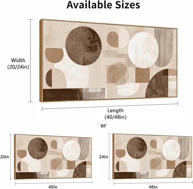 Sorbrozo Mid Century Modern Abstract Geometric Wall Art with Wood-Colored Frame Boho Sun and Moon Canvas Painting Neutral Earth Tone Pictures for Living Room Bedroom Home Office Indoor Decor 24x48 inch