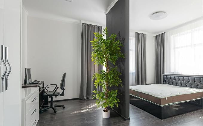 7ft Artificial Ficus Tree, 83" Tall Fake Plant with Natural Curved Trunk, Faux Ficus Floor Plants for Home Living Room Office Garden Balcony Decor Indoor