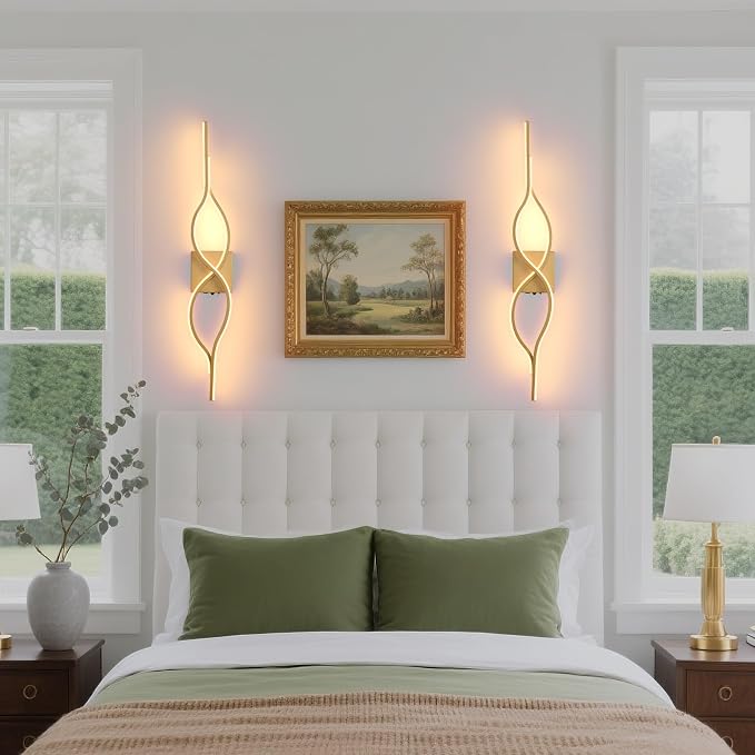 Battery Operated Wall Sconces Set of 2, Gold 31.4'' LED Dimmable Wall Sconce with Remote Control, Adjustable Color Temperature Brightness for Living Room Bedroom and Hallway USB Rechargeable Lighting