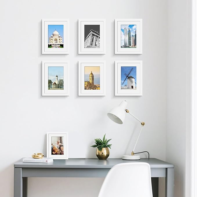 Picrit 6x8 Picture Frame Set of 12, Display 4x6 with Mat or 6x8 without Mat, Photo Frames for Wall Mounting or Table Top Display, White