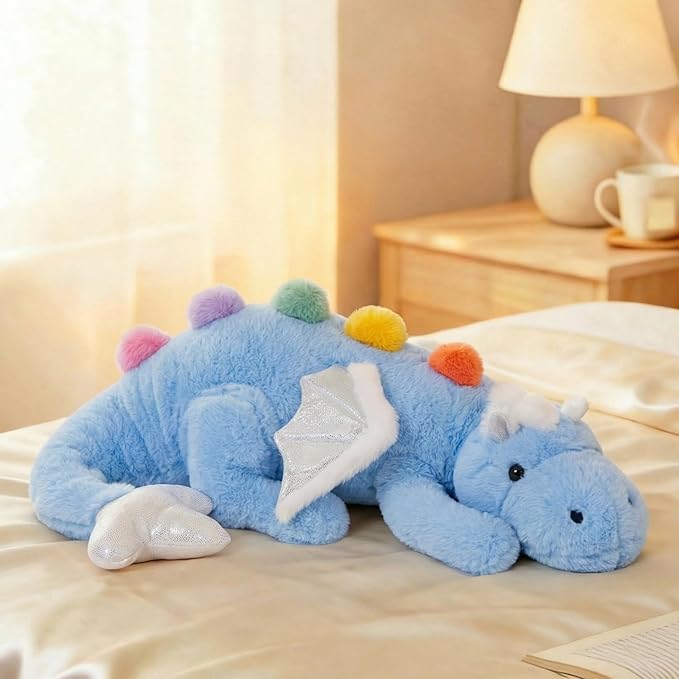 ARELUX Large 36in Cute Dragon Stuffed Animals Plush Toy Soft Sky Blue Pterosaur Plushie Giant Fuzzy Dinosaur Pillow Plushies with White Wings Cuddly for Friends Family Member