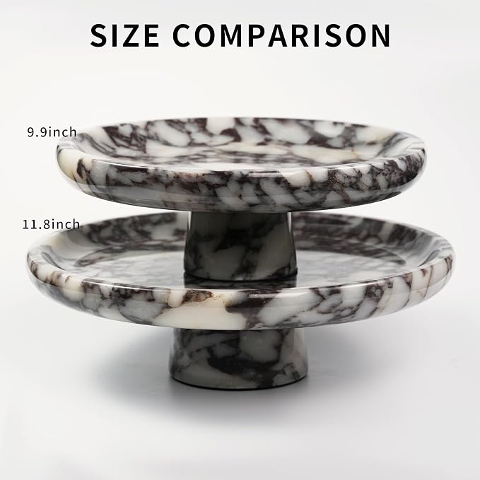 Marble Fruit Bowl for Kitchen - 11.8" Decorative Stone Pedestal Bowls for Home Decor, Footed Fruits Holder For Dining Table Counter Organization
